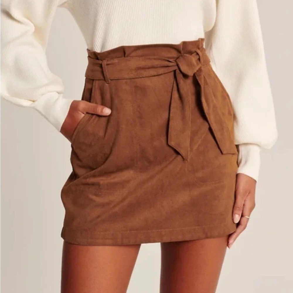 Abercrombie & Fitch Faux Suede Brown Mini Skirt with Belt Size S